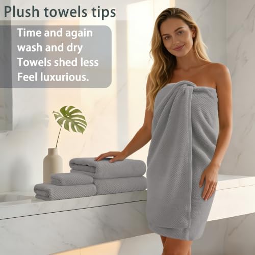 VOOVA & MOVAS Bath Towels 4PC, 100% Cotton, 30x56 in, Gray