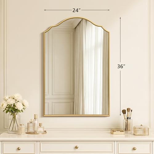 Besdomus Bathroom Mirrors for Over Sink: 24"x36" Gold Wooden Arched Mirror