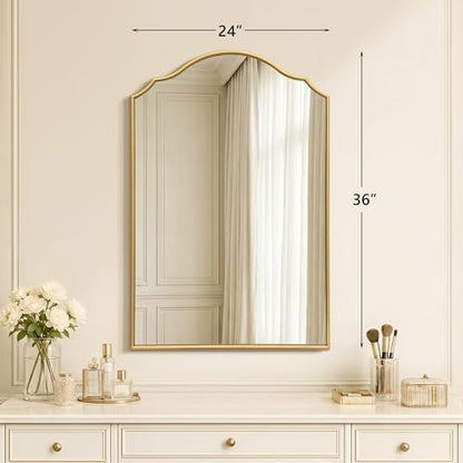 Besdomus Bathroom Mirrors for Over Sink: 24"x36" Gold Wooden Arched Mirror