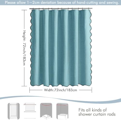 MIULEE Teal Scalloped Linen Shower Curtain 72x72 Inches