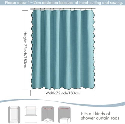MIULEE Teal Scalloped Linen Shower Curtain 72x72 Inches