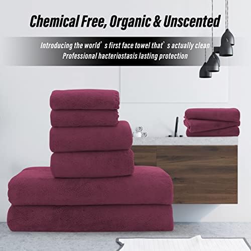 MOONQUEEN Ultra Soft Microfiber Coral Velvet Towel Set - Quick Drying, 2 Bath Towels, 2 Hand Towels, 2 Washcloths - Burgundy, 6 Pcs