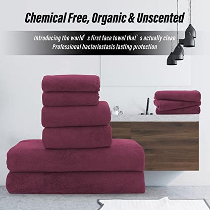 MOONQUEEN Ultra Soft Microfiber Coral Velvet Towel Set - Quick Drying, 2 Bath Towels, 2 Hand Towels, 2 Washcloths - Burgundy, 6 Pcs