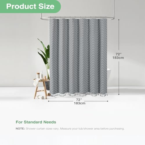 Dynamene Boho Farmhouse Fabric Shower Curtain Tufted Chevron 72"x72" Grey