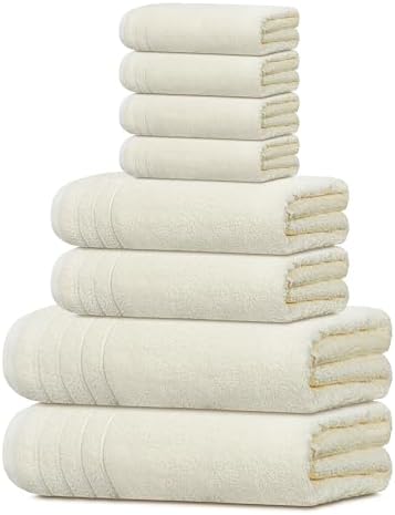 Tens Towels 8 Piece Towel Set, 2 XL Bath, 2 Hand, 4 Washcloth, Cream