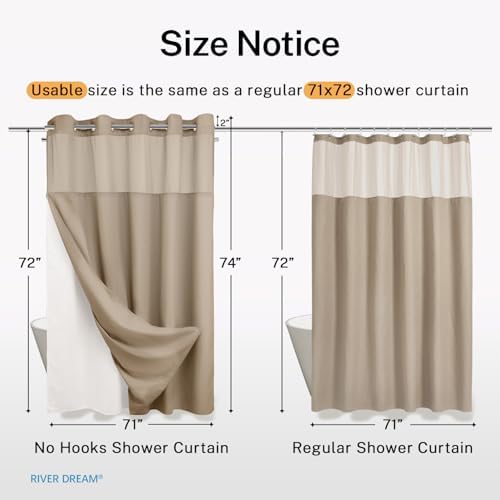 RiverDream Heavyweight Waffle No Hook Shower Curtain with Liner,Linen,71x74