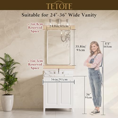 TETOTE Black Bathroom Mirror for Over Sink 24 x 36 Beveled Edge Tempered Glass, Rounded Corner Rectangle Framed Mirror for Modern Bathroom, Living Room, Bedroom, Entryway