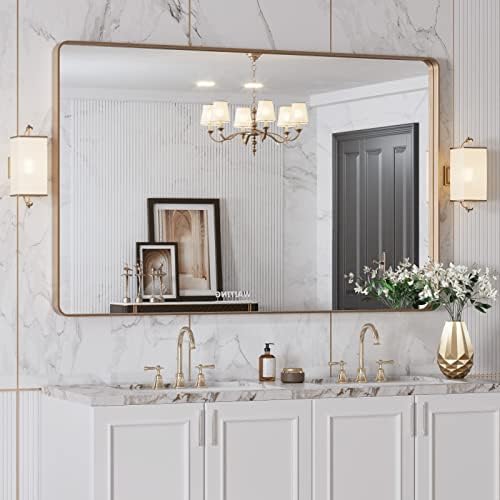 LOAAO 48"X30" Gold Bathroom Mirror