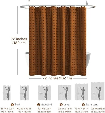 Boho Farmhouse Pumpkin Orange Shower Curtain Woven Fabric Shower Curtain, 72 x 72 Tufted Pleat Floral Puffs Textured Modern Farmhouse Minimalist Shower Curtain Set with Hooks for Bathroom