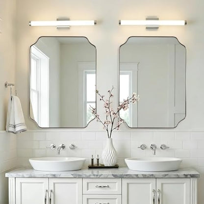 MIRRORART 20x28’’ Scalloped Bathroom Mirror, Brushed Nickel Framed Decorative Wall Mirror, Elegant Rectangle Vanity Mirror for Bathroom, Bedroom & Entryway, Modern Farmhouse Home Remodel