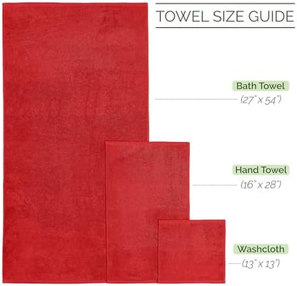 Elegant Comfort 100% Turkish Cotton Corduroy Ribbed Luxury Bath Towels 6-Piece Set, Premium Feel - Quick Dry, Highly Absorbent, Contains 2 Bath Towels, 2 Hand Towels, and 2 Washcloths, Red