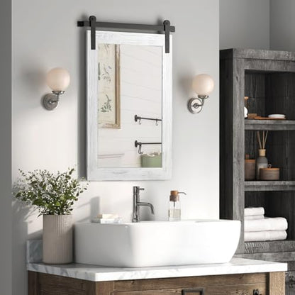 COGOOD Farmhouse Barn Door Mirror - 26 x 17 White