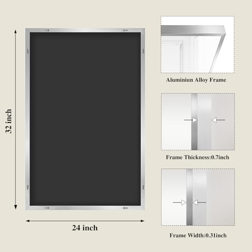 Koonmi Silver Rectangle Wall Mirror, 24x32 Inch Bathroom Mirror, Aluminum Frame Vanity Mirror for Entryway, Living Room, Bedroom Bathroom, Hangs Horizontally or Vertically
