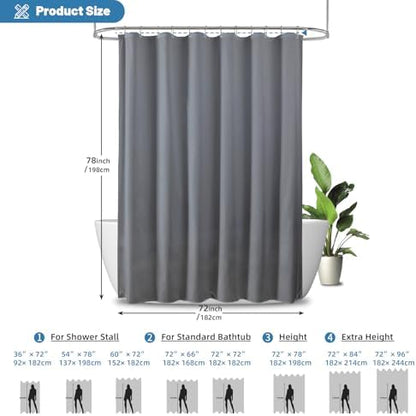 1 Pack Water-Repellent Fabric Shower Curtain Liner, 72x78 Grey