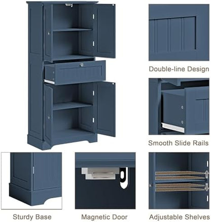ChooChoo 51" H Bathroom Floor Cabinet with Drawer and Adjustable Shelves