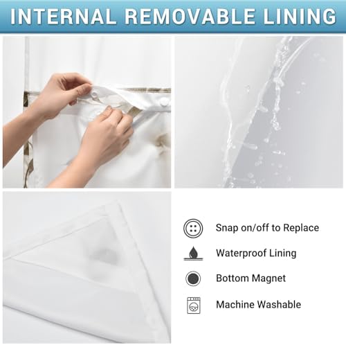WITHLOC No Hook Floral Shower Curtain with Liner, Eucalyptus Taupe, 71x74