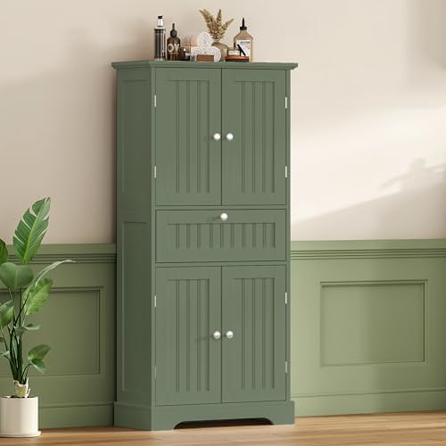 ChooChoo 51" H Bathroom Floor Cabinet with Drawer and Adjustable Shelves
