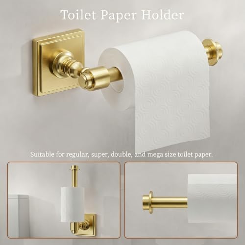 VEHCIL Brushed Gold Bathroom Towel Bar Set, 5 Piece Bathroom Hardware Accessory Set, SUS304 Stainless Steel 24" Towel Rack Holder Set for Bathroom, Wall Mounted