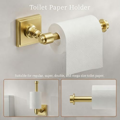 VEHCIL Brushed Gold Bathroom Towel Bar Set, 5 Piece Bathroom Hardware Accessory Set, SUS304 Stainless Steel 24" Towel Rack Holder Set for Bathroom, Wall Mounted