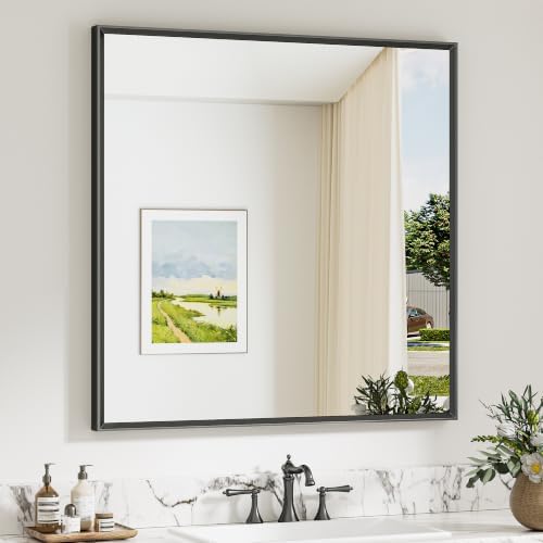 Keonjinn 36" x 36" Matte Black Framed Mirrors for Bathroom Sink, Anti Rust