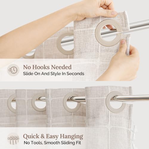 RiverDream Farmhouse No Hooks Shower Curtain with Snap-in Liner,Linen,36x74