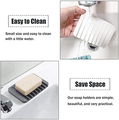 Self Draining Soap Dishes, 3 Pcs Silicone Soap Saver, Waterfall Drainer Soap Holder for Bathroom, Extend Soap Life, Keep Soap Bars Dry Clean & Easy Cleaning (White)
