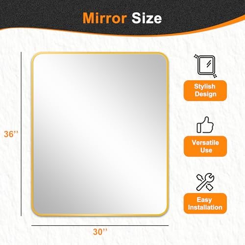 Delma Bathroom Vanity Mirror, Gold Framed Mirror for Over Sink, 36x30
