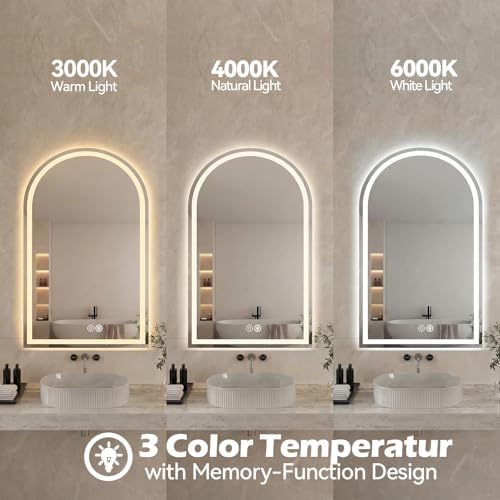 DUMOS 20"x28" LED Bathroom Mirror with Lights, Arched Vanity Mirror