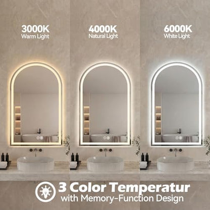 DUMOS 20"x28" LED Bathroom Mirror with Lights, Arched Vanity Mirror
