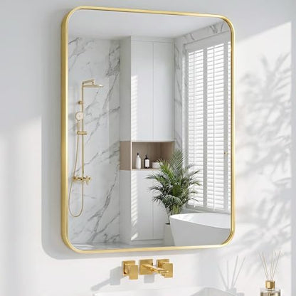 Bathroom Mirror for Wall, 30"x36" Black Bathroom Mirror for Over Sink, Shatterproof Tempered Glass Vanity Mirror with Anti-Rust Aluminum Alloy Frame, Hang Horizontally or Vertically, Gold