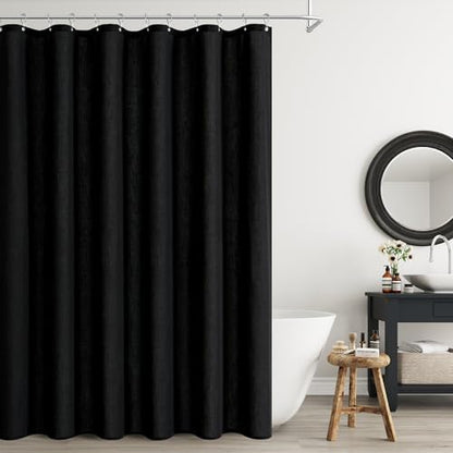 Naturoom Linen Shower Curtain 72 Inch Long for Bathroom Black 1 Panel