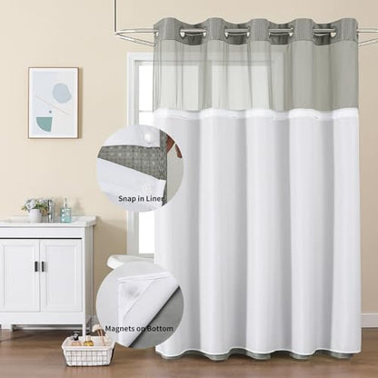 Colorful Star Waffle Weave No Hook Shower Curtain Set, 36 x 75 Inch, Grey