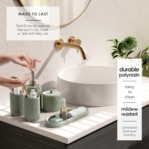 Clara Clark Sage Green Bathroom Set - Bathroom Accessories Set, 24PC Bathroom Accessory Set, Bathroom Sets with Shower Curtain Set, Adhesive Corner Shower Caddy Hanging & Soap Dispenser