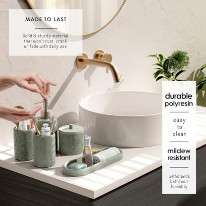 Clara Clark Sage Green Bathroom Set - Bathroom Accessories Set, 24PC Bathroom Accessory Set, Bathroom Sets with Shower Curtain Set, Adhesive Corner Shower Caddy Hanging & Soap Dispenser
