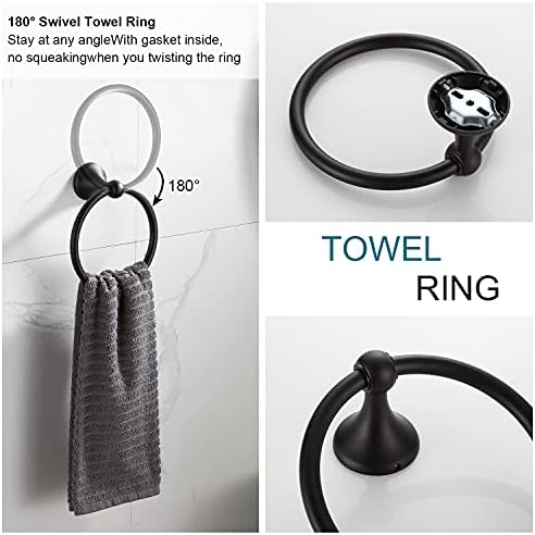 BGL Bathroom Accessory Set, Matte Black Adjustable Expandable Towel Bar 4-Piece Bathroom Hardware Set Wall Mounted Robe Hook Toilet Paper Holder Towel Ring Towel Bar