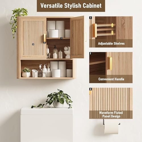 Bathroom Wall Storage Cabinet, Medicine Cabinet with Adjustable Wood Shelf & Doors, Over the Toilet Storage Cabinet Above Toilet Storage for Laundry Room & Living Room Kitchen Storage Islands (Oak)