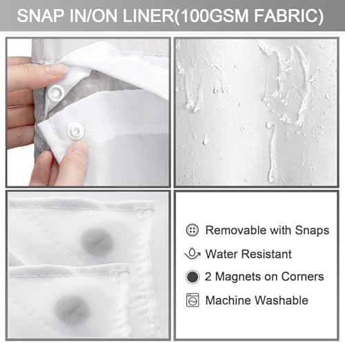 No Hook Shower Curtain with Liner Set Hotel Waffle Light Grey 72W X 87L