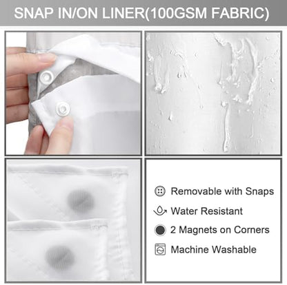 No Hook Shower Curtain with Liner Set Hotel Waffle Light Grey 72W X 87L