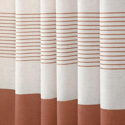 Coral Boho Linen Striped Shower Curtain with Tassel 72" W X 72" L