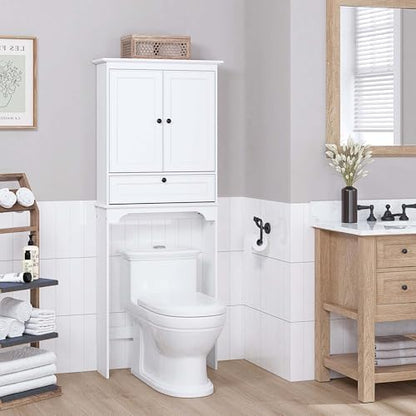 Spirich Bathroom Over the Toilet Storage Cabinet with Tilt-Out Cube, White