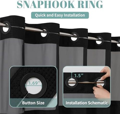 eachope No Hook Waffle Shower Curtain with Snap-in Liner, 54x80 Inch, Black