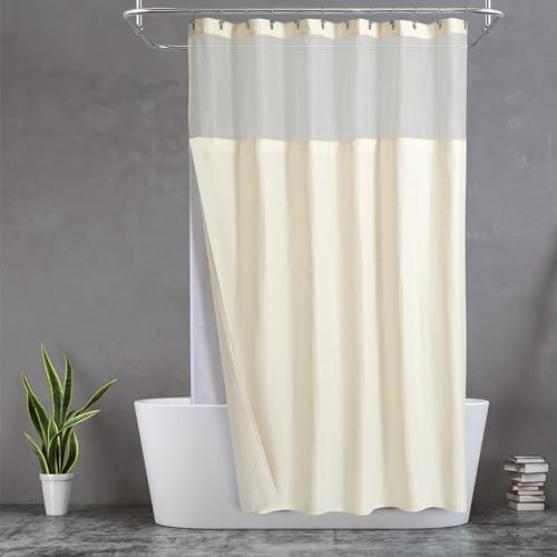 N&Y HOME Extra Long Waffle Shower Curtain with Snap-in Liner Cream, 71x84