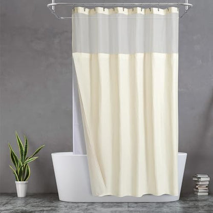 N&Y HOME Extra Long Waffle Shower Curtain with Snap-in Liner Cream, 71x84