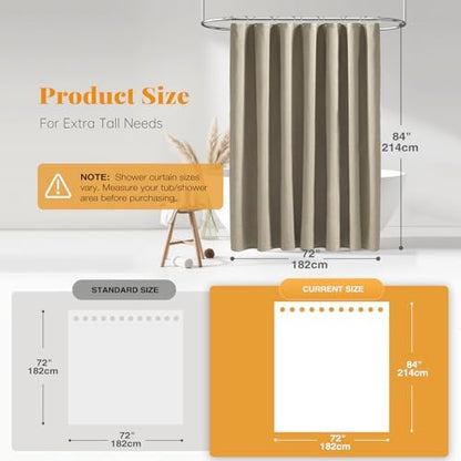 BTTN 72x84 Long Linen Textured Waterproof Fabric Shower Curtain, Khaki/Tan