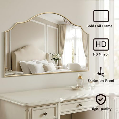 Besdomus Gold Scalloped Wall Mirror: 54"x34" Oversized Wooden Arched Mirror