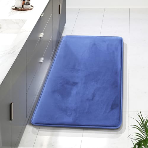 Clara Clark Bathroom Rugs, Velvet Memory Foam Bath Mat, Non-Slip Bath Rugs, Machine Wash, Dries Quickly, Ultra Soft Plush Bath Mats for Bathroom, 24 x 36, Calm Blue