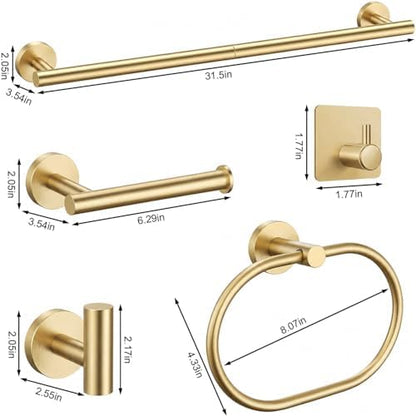 Brushed Gold Bathroom Accessories Set, 7 Pieces Gold Towel Bar Bathroom Hardware Set, 31.5 Inch Towel Racks for Bathroom, SUS304 Stainless Steel Bathroom Towel Holder Toilet Paper Holder Wall Mounted