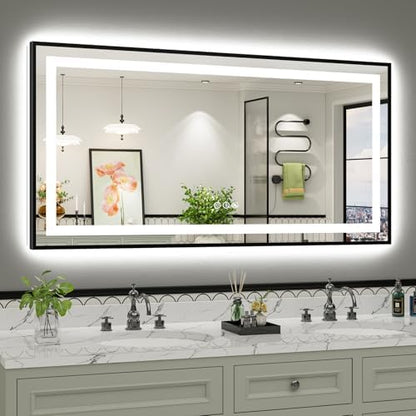 60x30 Inch LED Bathroom Mirror with Black Frame, Backlit & Front Lit