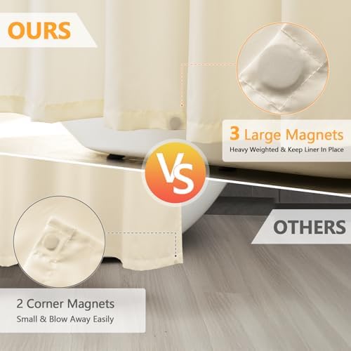 Seenus Waterproof Fabric Shower Curtain Liner with 3 Weighted Magnets, 72 x 84 inch Extra Long Cream Cloth Shower Liner Machine Washable, Hotel Quality Lightweight Tall Shower Curtain for Bathroom