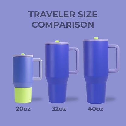 HydroJug Traveler - 32 oz Water Bottle with Handle & Flip Straw - Fits in Cup Holder, Leak Resistant Tumbler-Reusable Insulated Stainless Steel & Rubber Base - Gifts for Women & Men, Lime Rickey